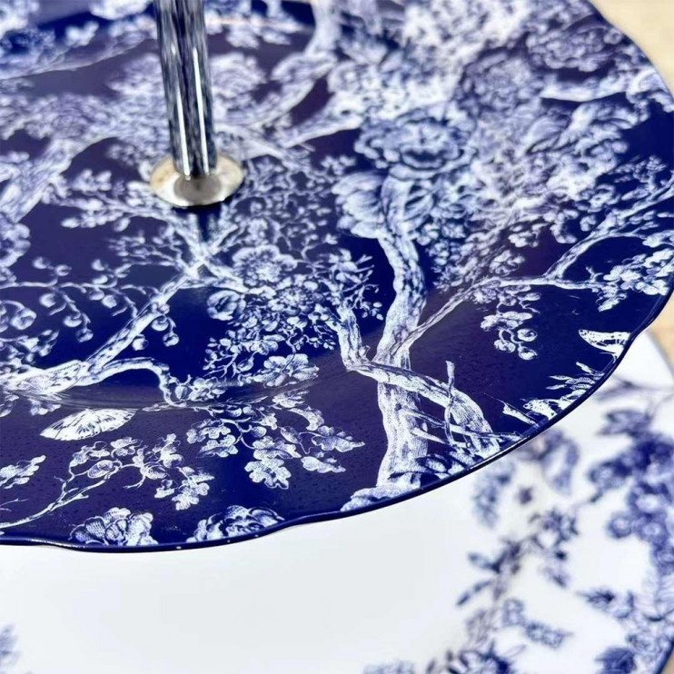 Трехъярусная подставка для торта Dior Toile de Jouy синяя 