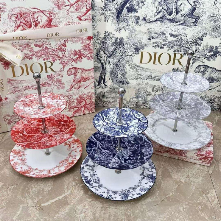 Трехъярусная подставка для торта Dior Toile de Jouy синяя 
