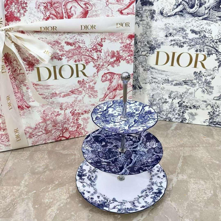 Трехъярусная подставка для торта Dior Toile de Jouy синяя 