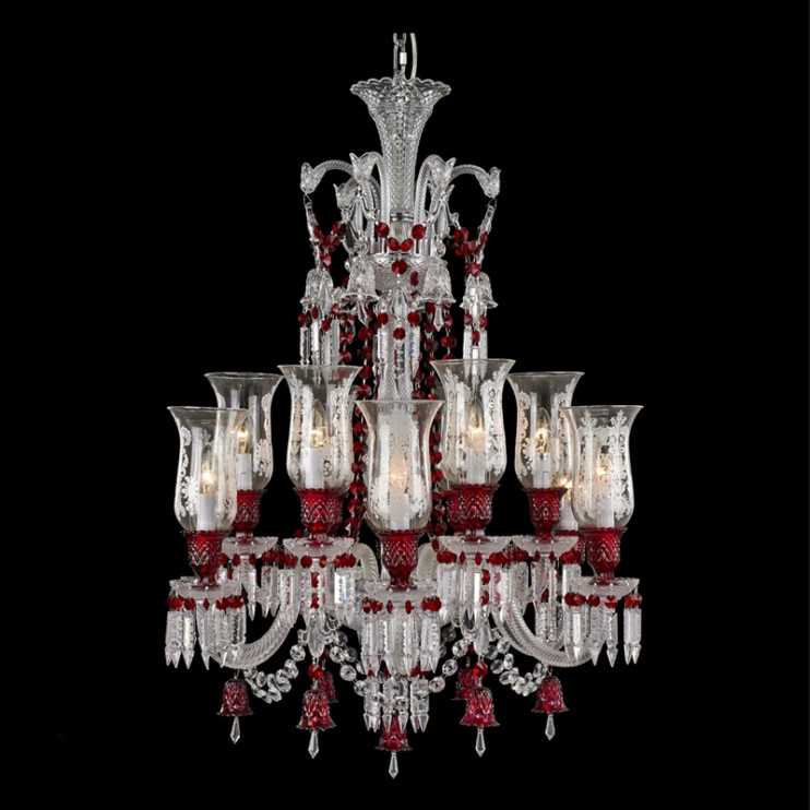 Хрустальная люстра Baccarat в стиле 12 ламп винно-красного цвета
