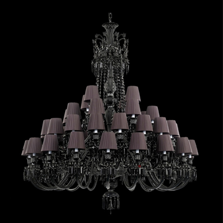 48 Ламп Большая черная хрустальная люстра Baccarat с абажуром